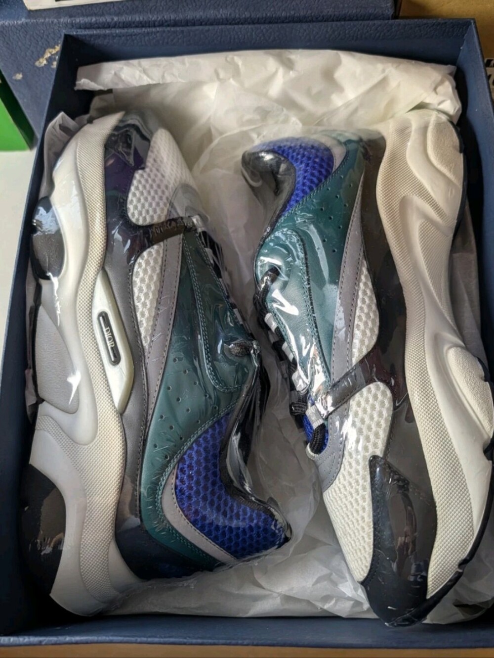 Dior b22 Sneakers Calf Mesh Men Size 44 / US 11 Gray Blue NEW In Box 3SN231ZNG - Picture 2 of 7